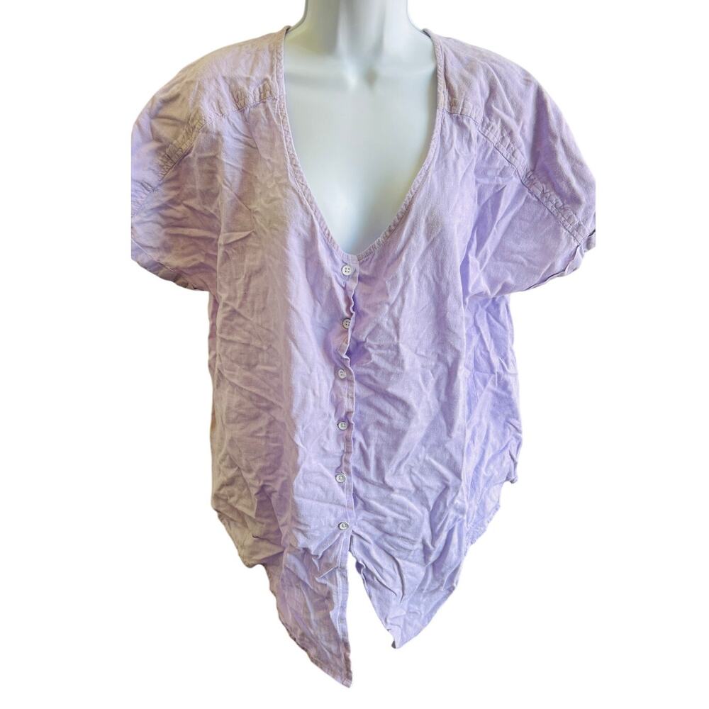 Ava & Viv Lavender Gauze Button Top 2X Plus Size Boho Summer Blouse Linen Cotton